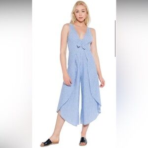 Taylor & Sage Junior’s Seersucker Stripe Jumpsuit Blue White Size M